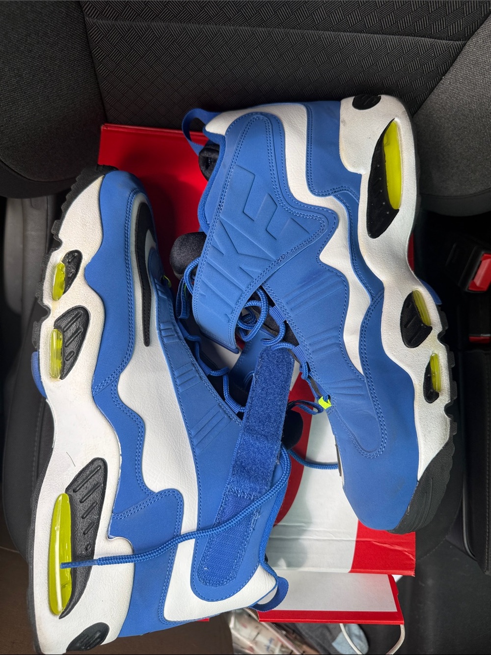 Nike Blue and White Basketball Sneakers with Neon Yellow Accents